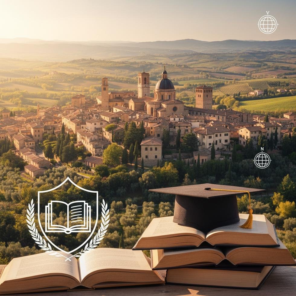 Perugia şehir manzarası ve üniversite binaları