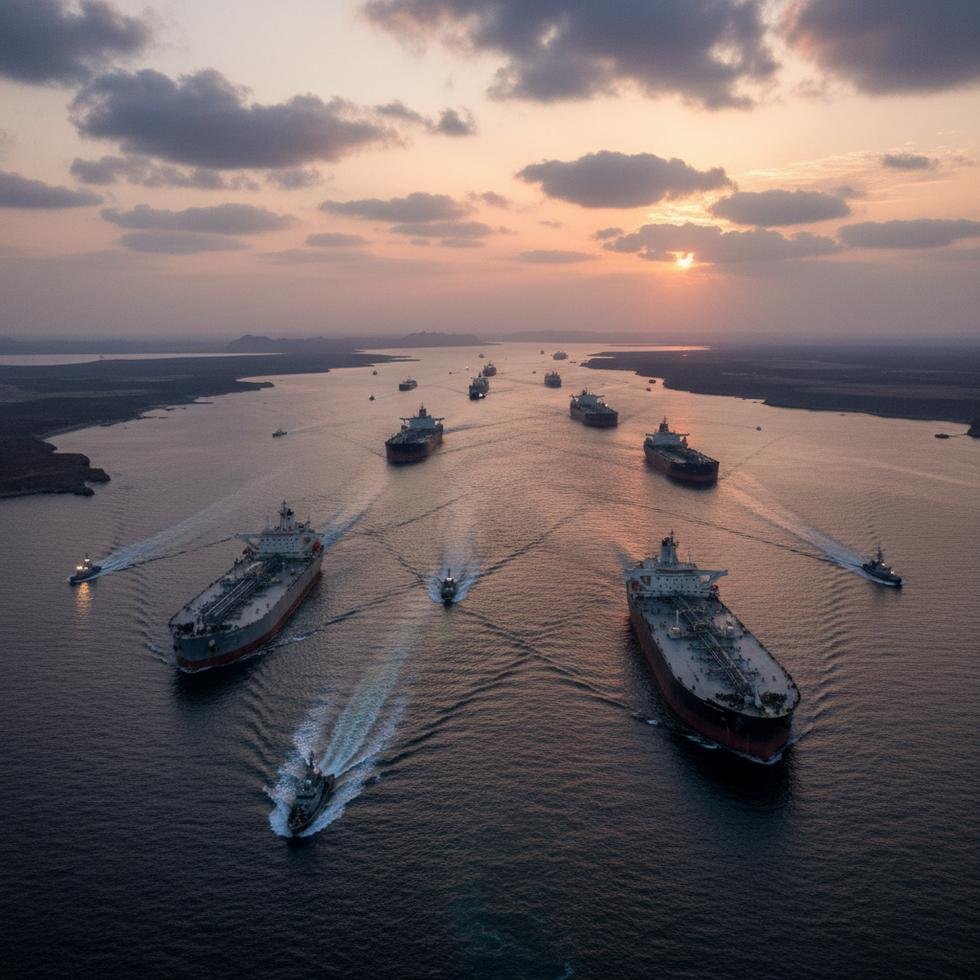 Hormuz Boğazı'nda tankerler ve tansiyon dolu bir sahne.