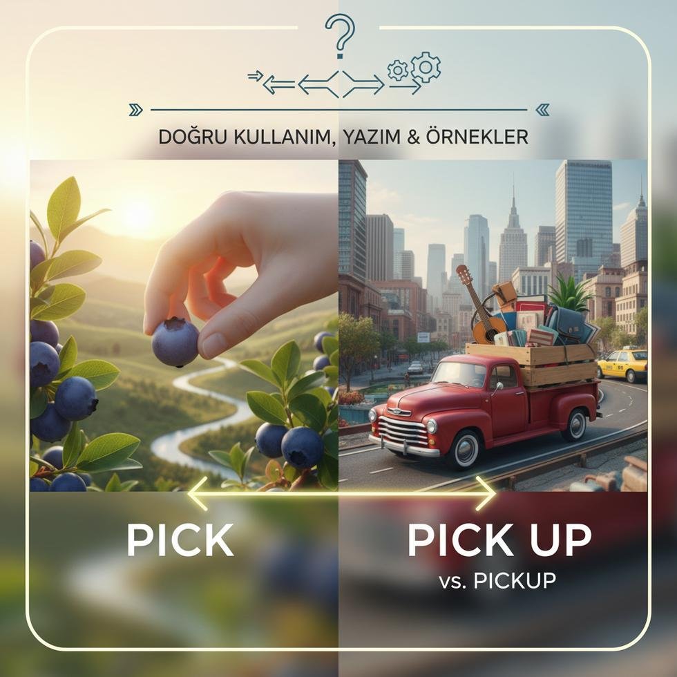 Pick ve pick up arasındaki farkları anlatan İngilizce eğitim görseli