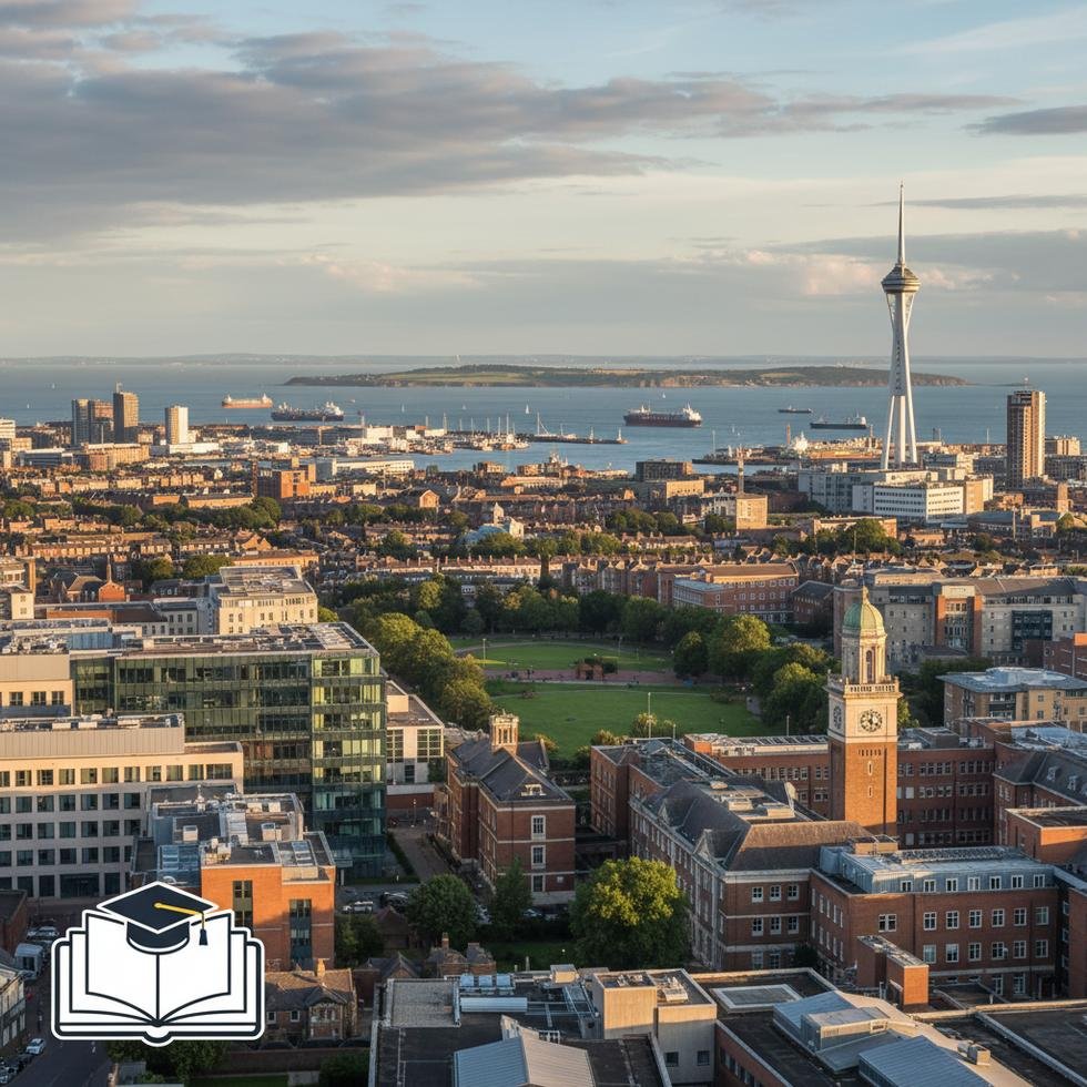 Portsmouth şehrinde üniversite kampüsünün genel görünümü