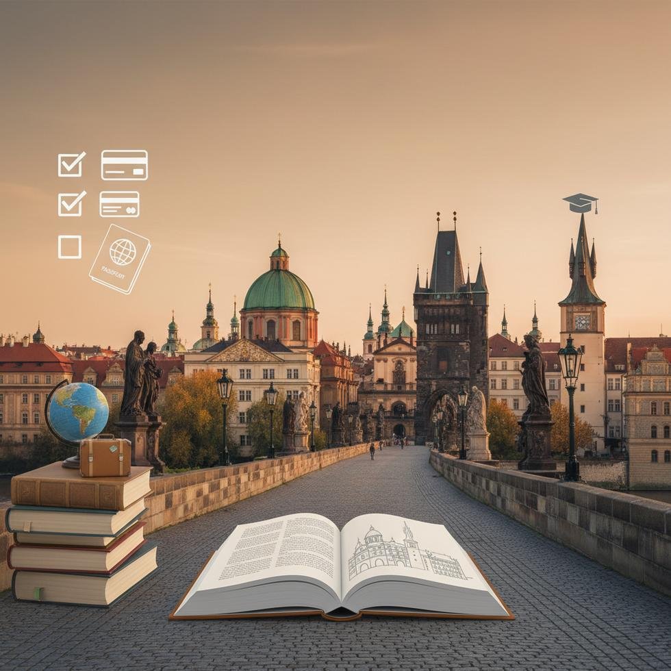 Prag şehir görüntüsü ve üniversite kampus görünümü