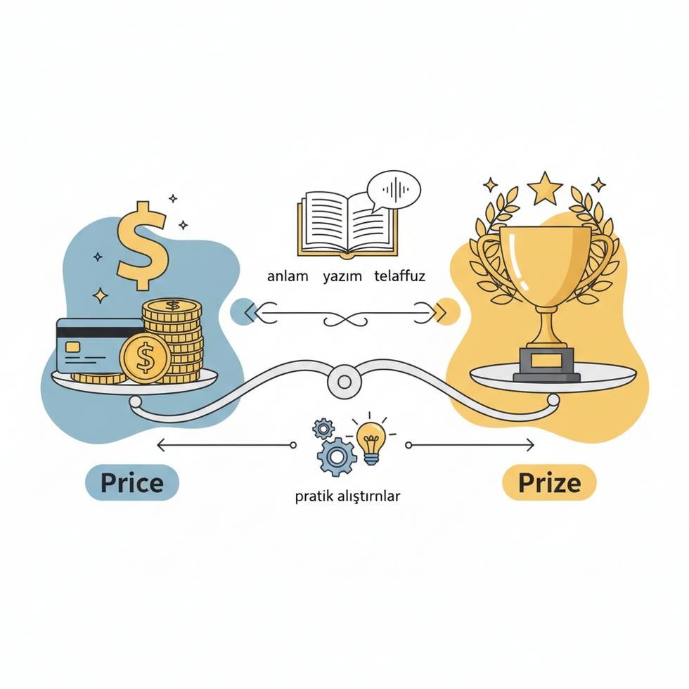 Farklı renklerle price ve prize kelimelerinin yazım örnekleri
