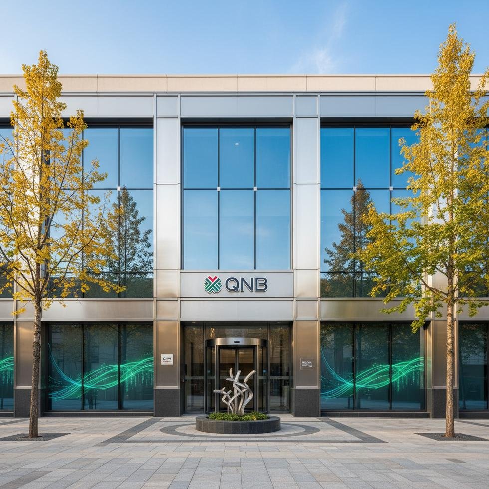 Modern QNB bankası giriş görünümü.