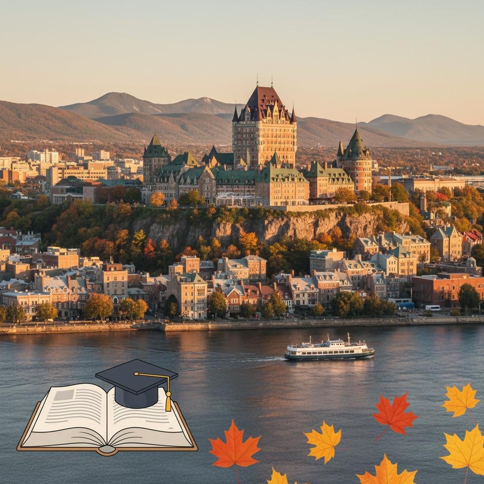 Quebec City’de üniversite kampüsü ve şehir manzarası
