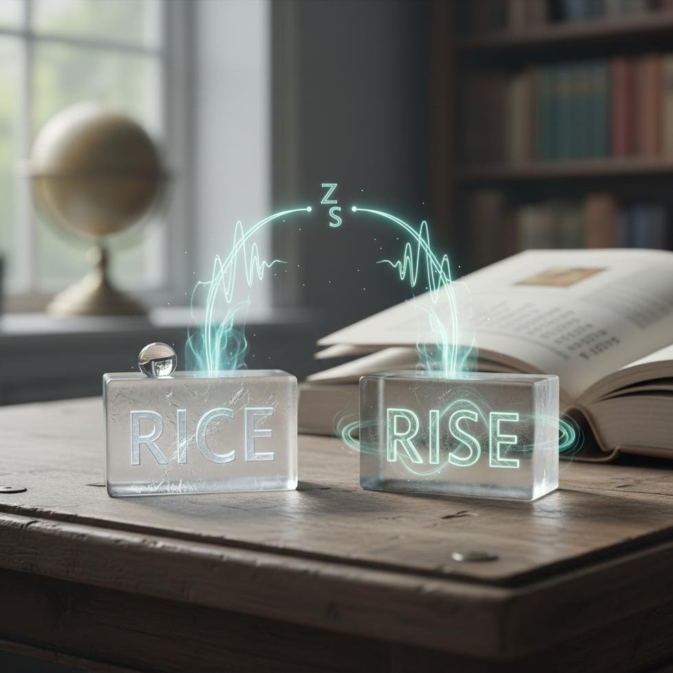 Rice ve rise kelimeleri ile /s/ ve /z/ farkını gösteren İngilizce telaffuz grafiği