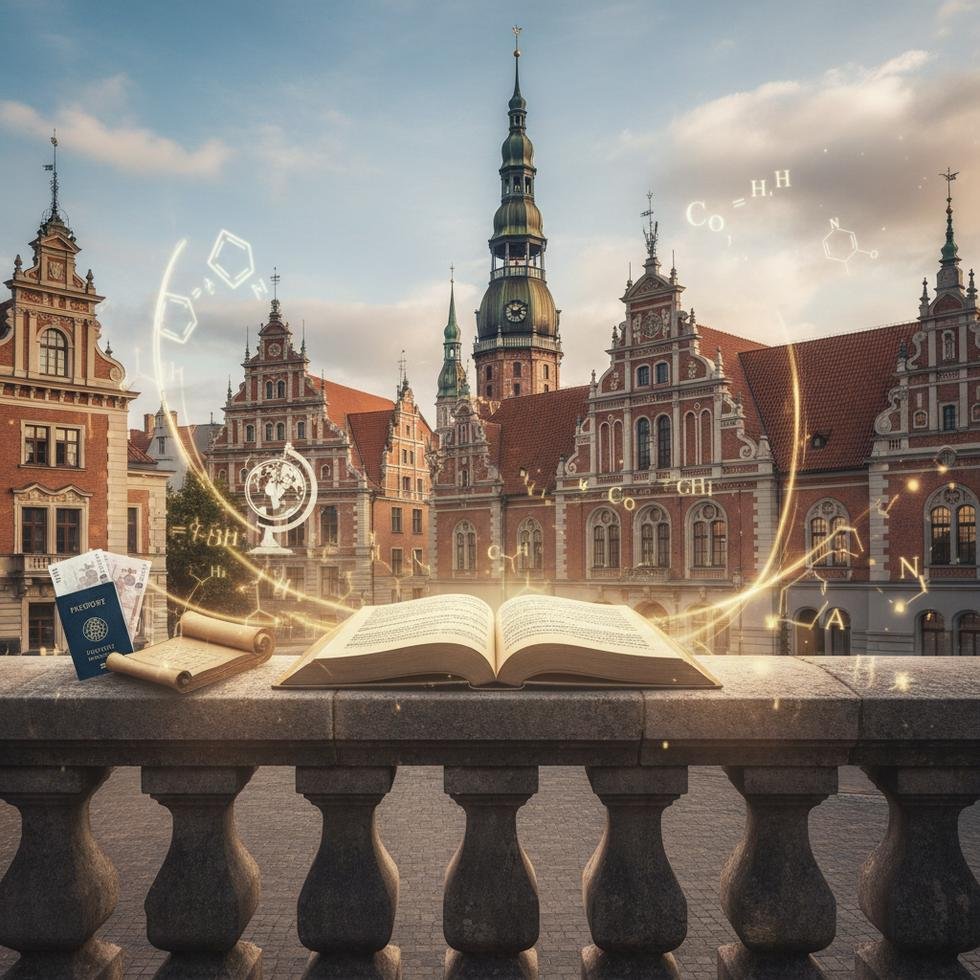 Riga’da üniversite kampüsü ve şehir manzarası