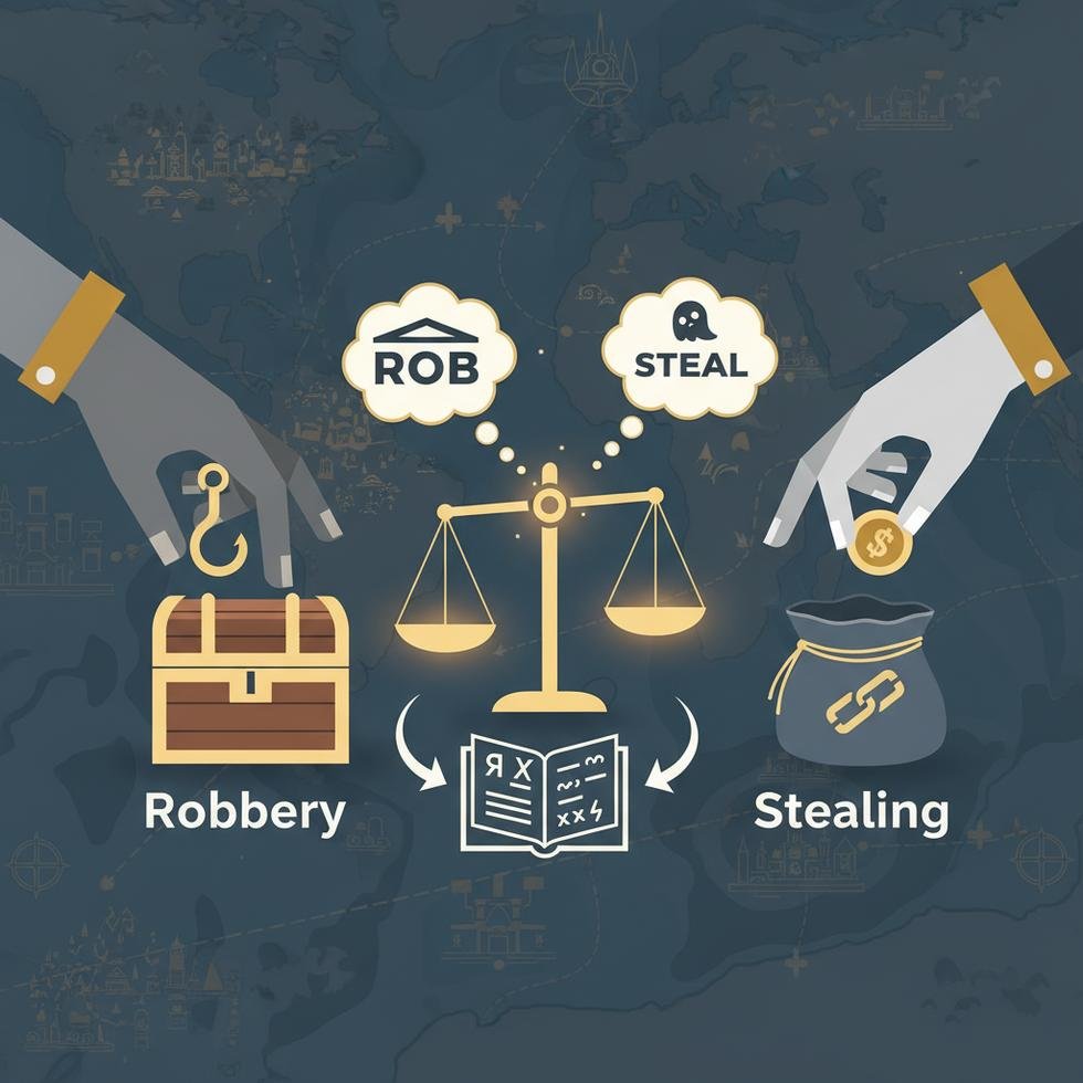 Rob ve steal fiilleri arasındaki farkları açıklayan İngilizce dil eğitimi görseli