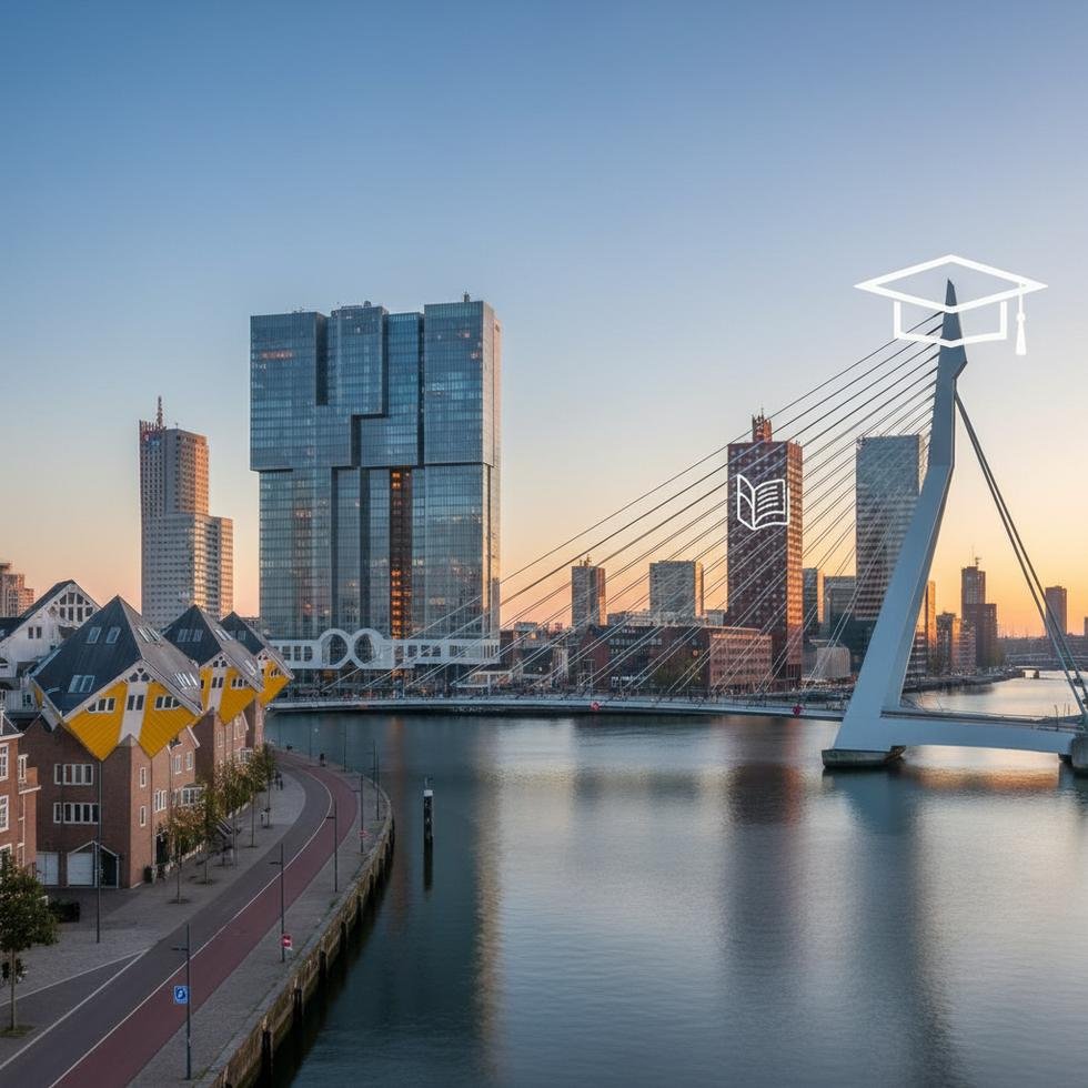 Rotterdam’da üniversite kampüsü ve şehir görüntüsü