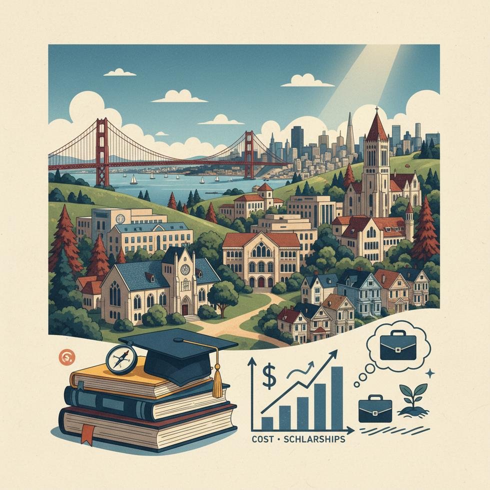 San Francisco’da üniversite kampüsleri ve şehir görünümü