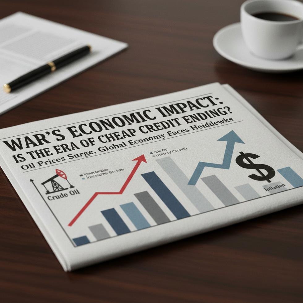 Financial newspaper headline with economic graphs