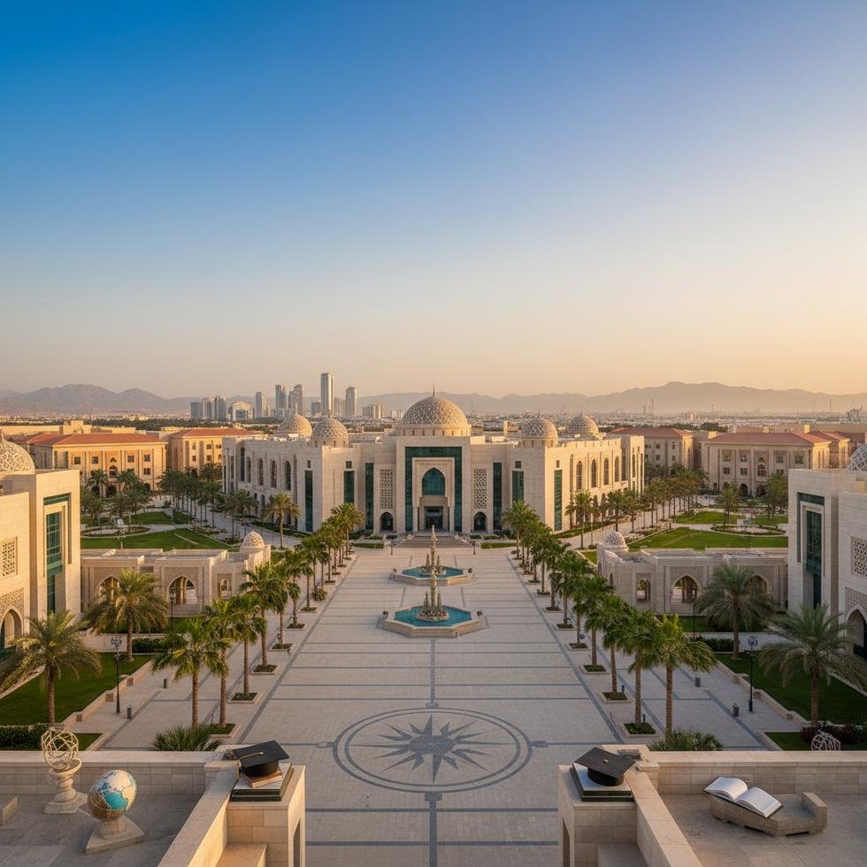 Sharjah üniversiteleri kampüsü ve öğrenciler