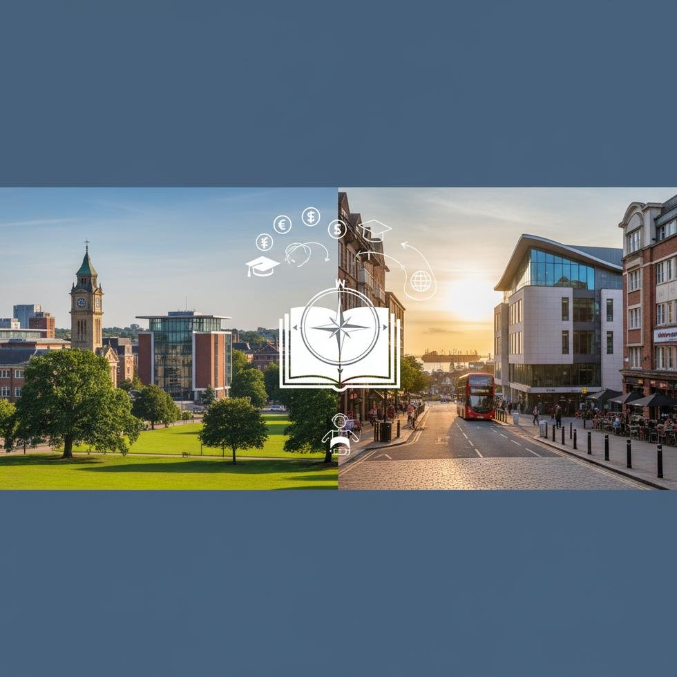 Southampton Üniversitesi kampüs manzarası ve öğrenci grubu