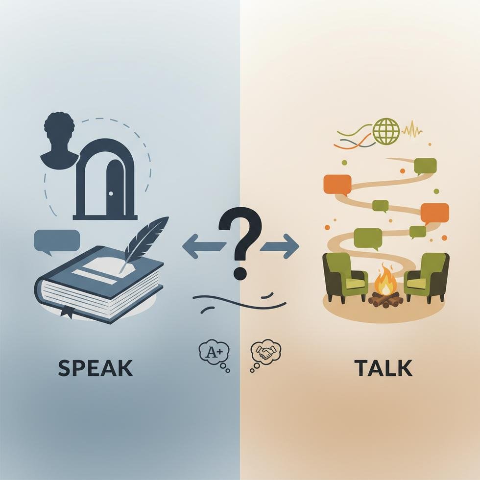 İngilizce speak ve talk fiillerinin kullanımı ile ilgili görsel