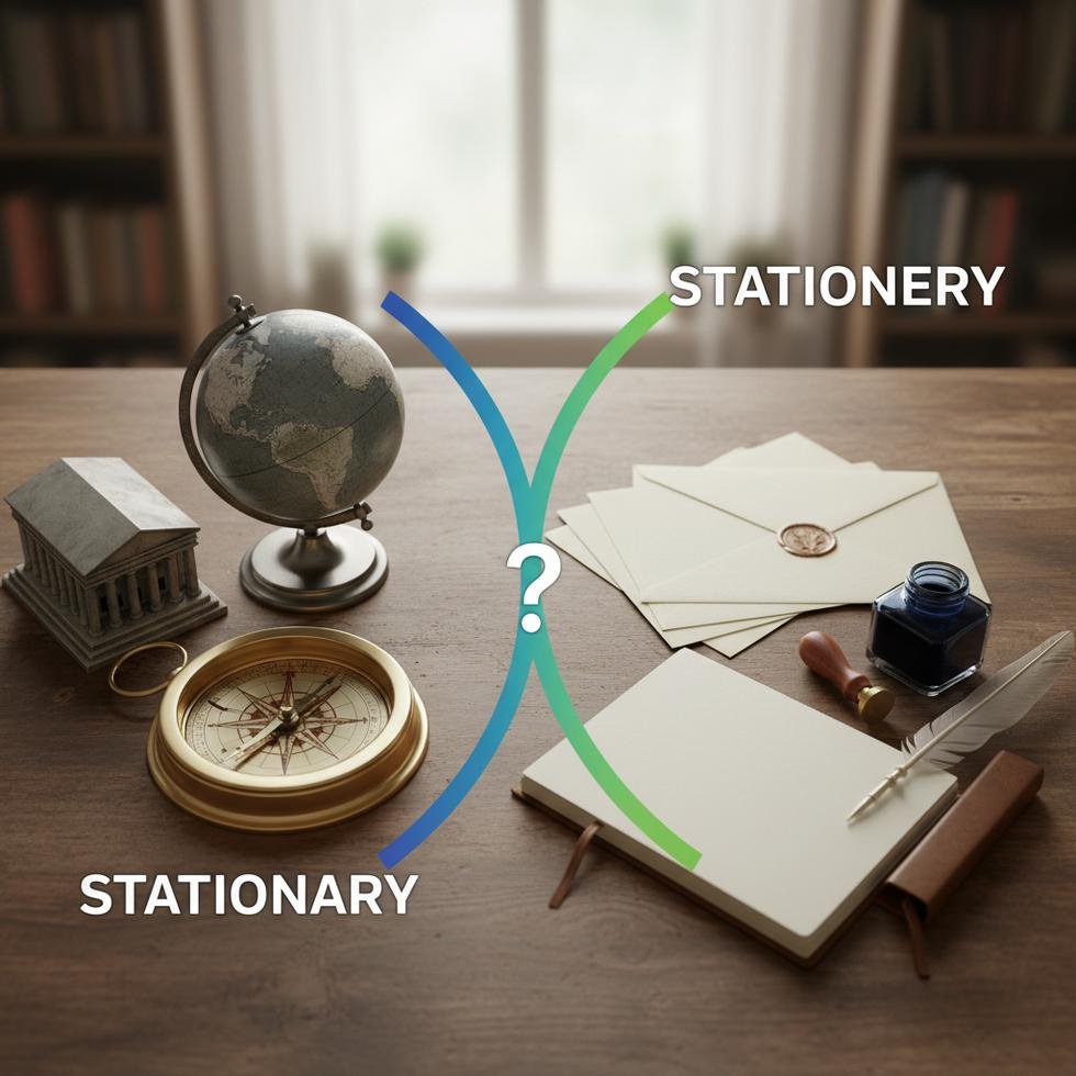 Stationary ve stationery kelimelerinin yazım farkları ve kullanımları