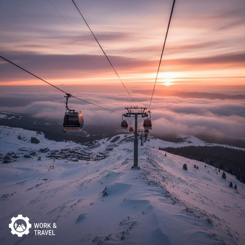 Teleferik görevlisi çalışma ortamı ve ekipmanlarıyla kış sezonunda görev başında