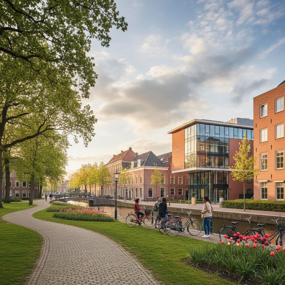 Tilburg’da üniversite kampüsü ve öğrenciler
