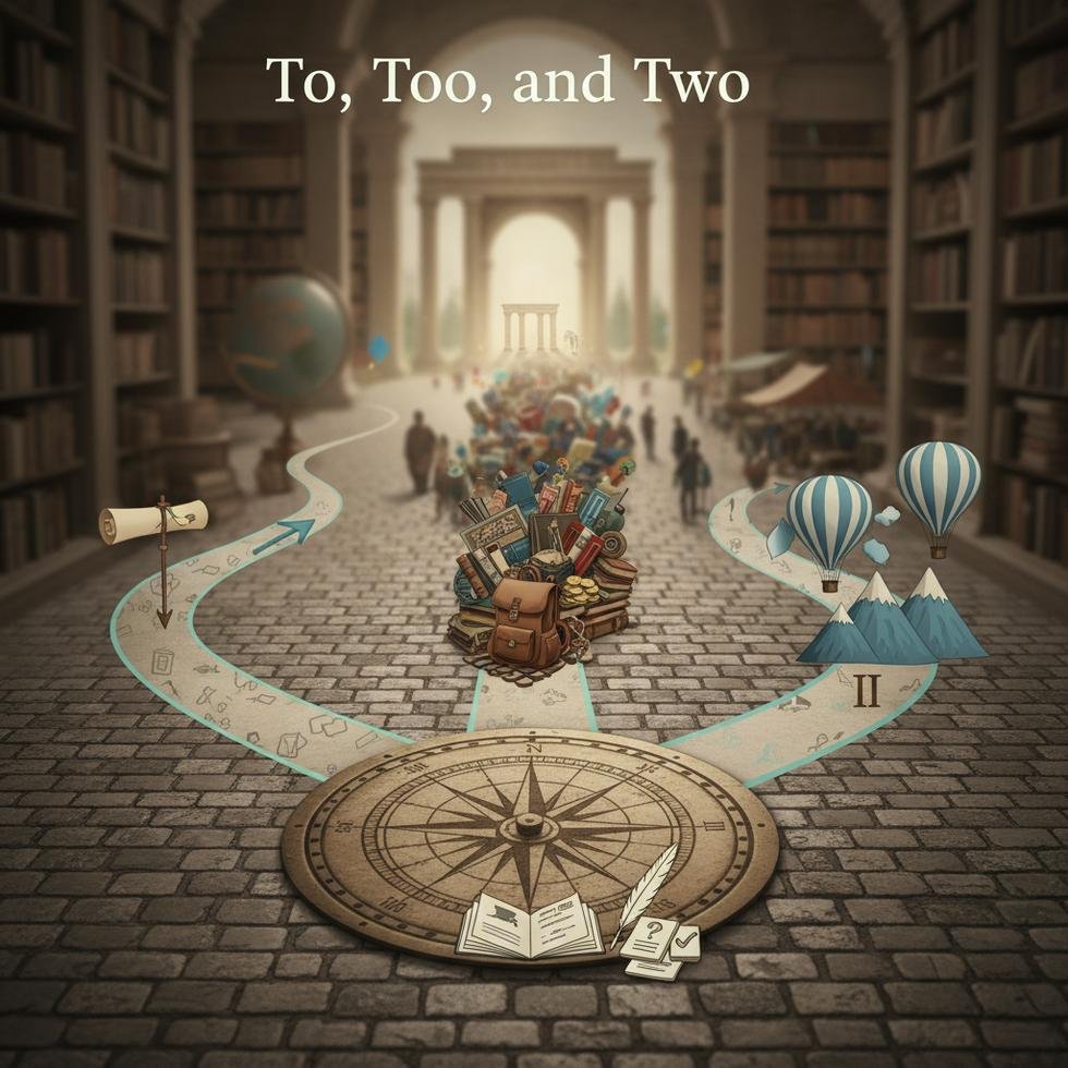 İngilizce 'to', 'too' ve 'two' kelimelerinin farklı kullanımları tablosu