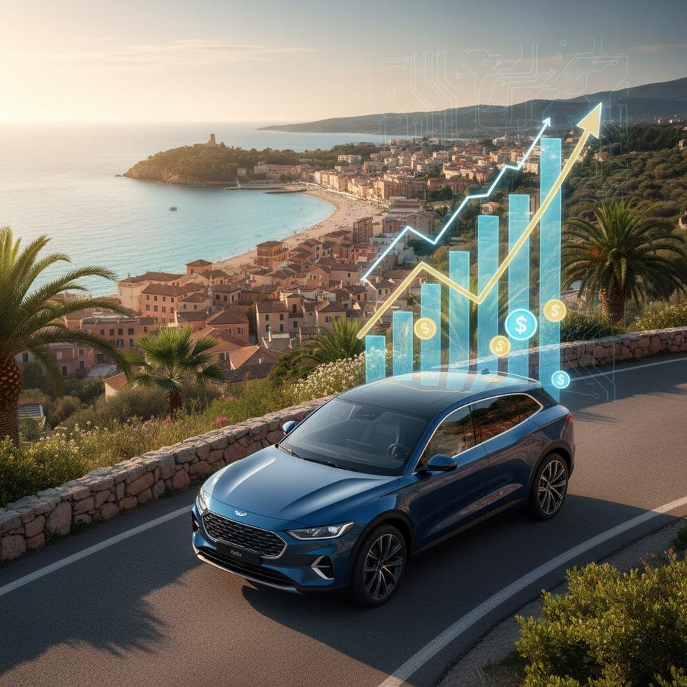 Modern elektrikli otomobil ve satış kampanyası grafiği