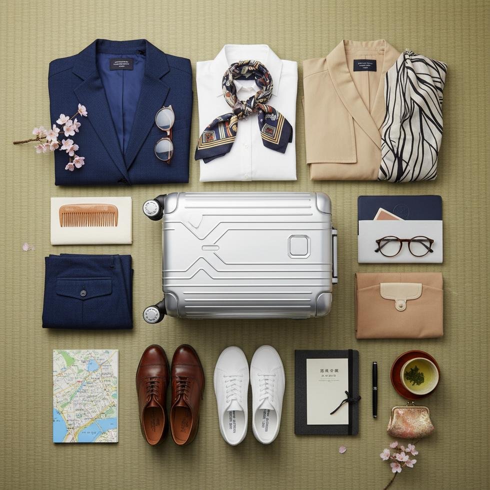 Tokyo’da giyim kuralları ve valiz hazırlığı için rehber ilustrasyonu