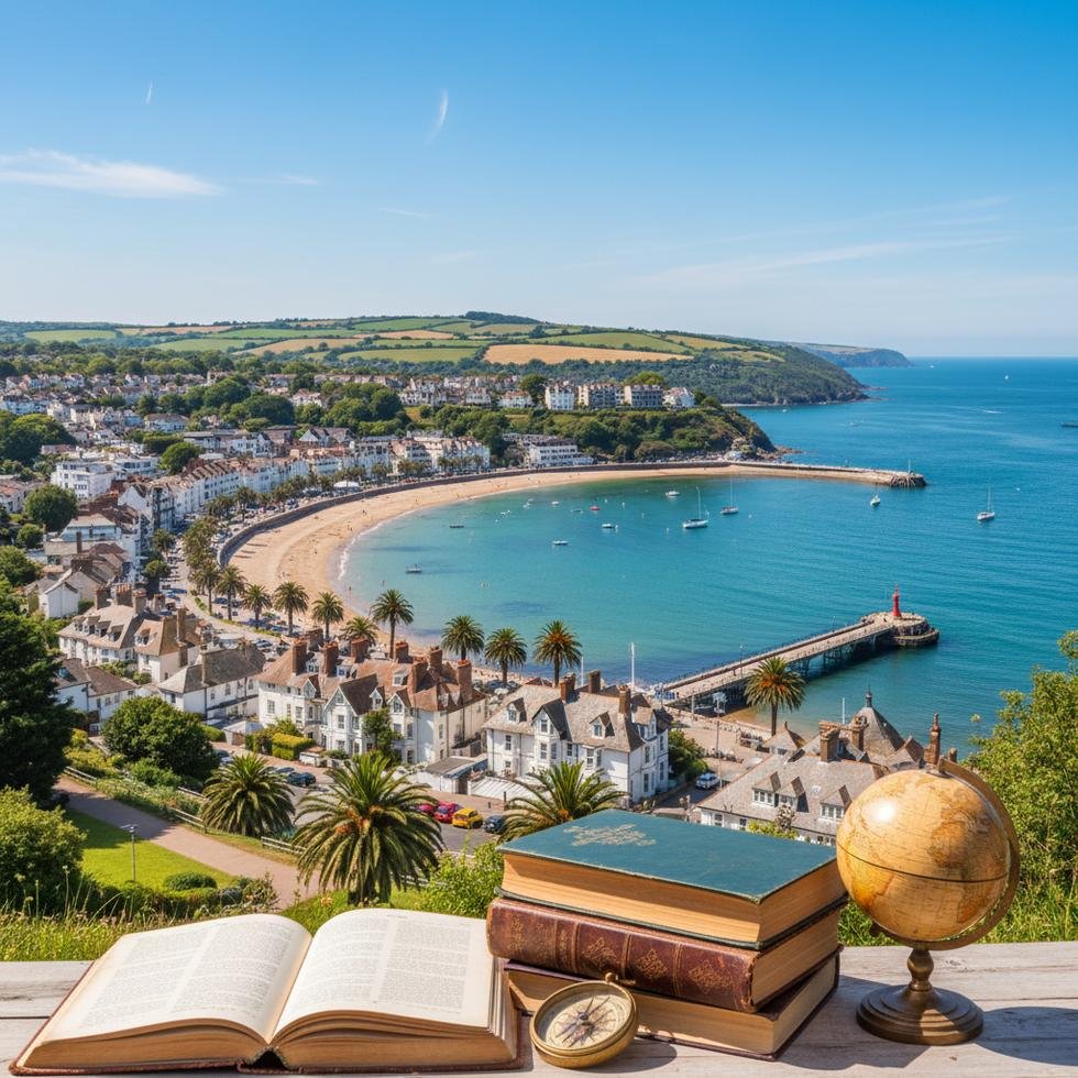 Torquay sahilinde dil okulu eğitimi alan öğrenciler