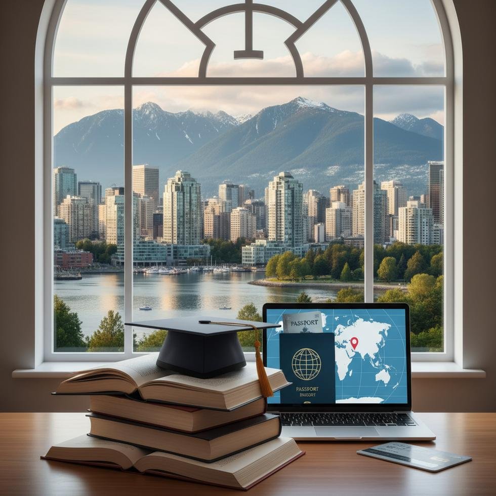 Vancouver’da üniversite kampüsü ve şehir görüntüsü