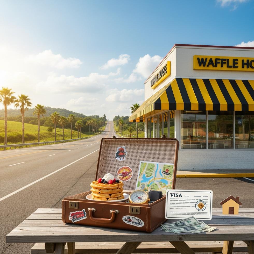 Waffle House restoran önünde çalışan Work and Travel öğrencileri