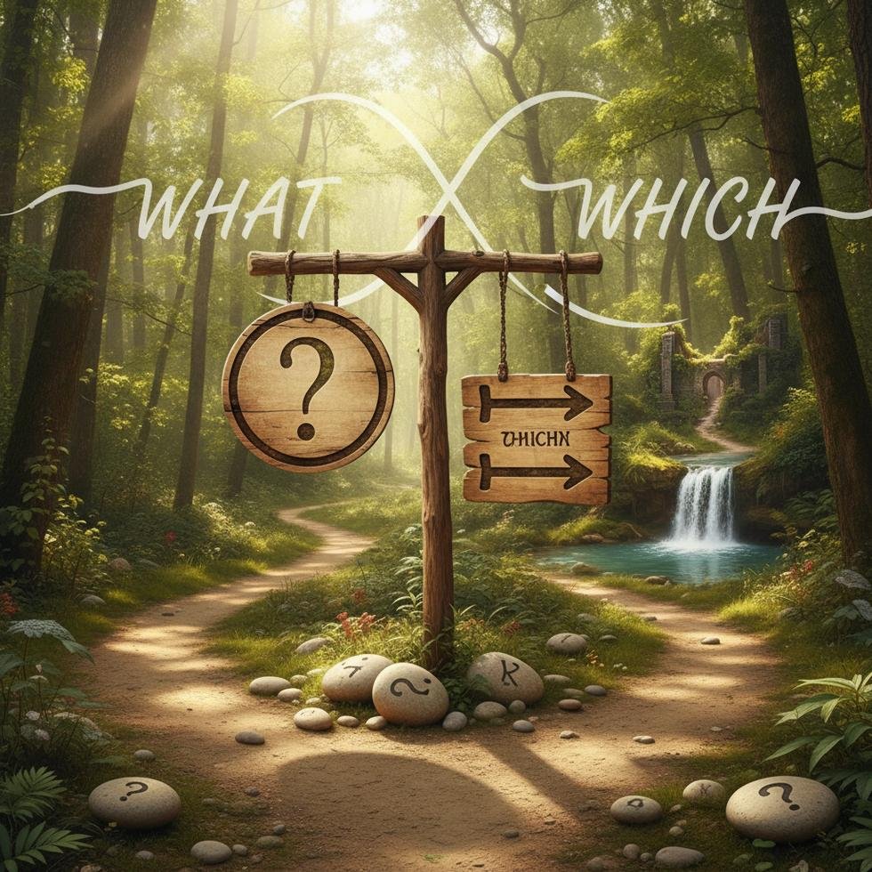 What ve Which İngilizce soru kelimelerinin farkları tablo ve örneklerle gösteriliyor