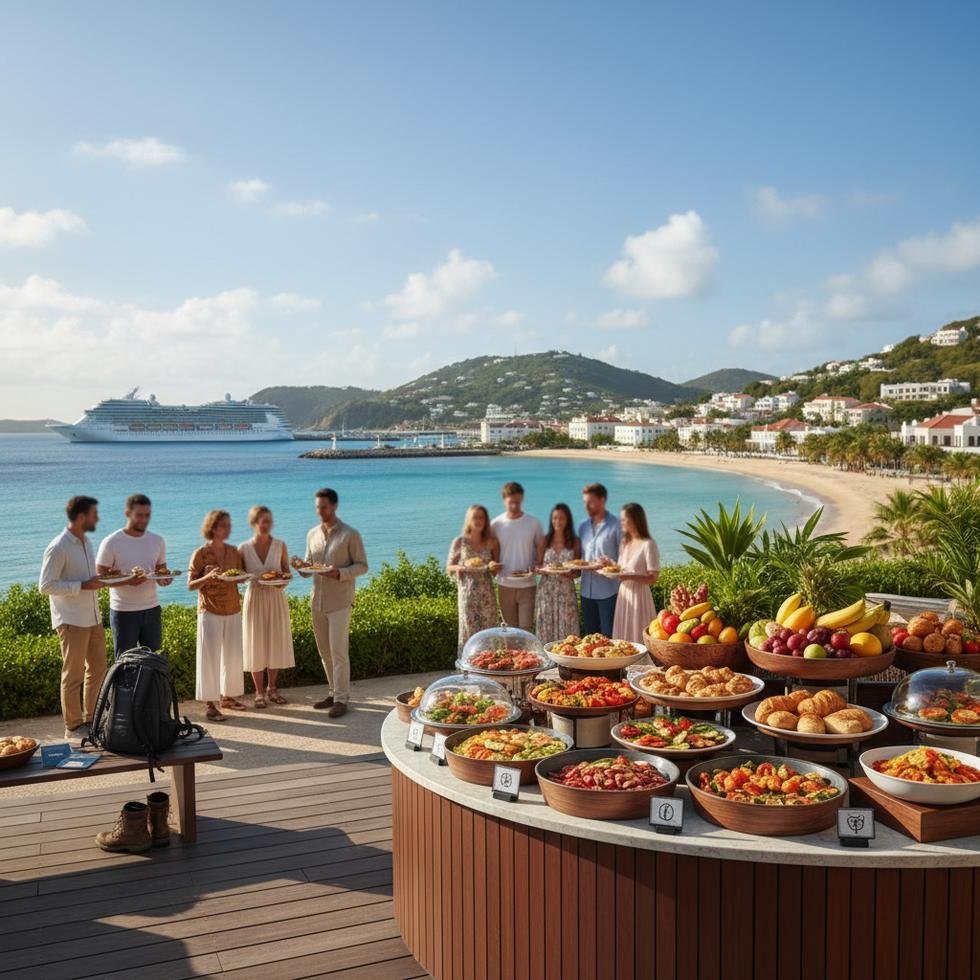 Work and Travel açık büfe görevlisi çalışırken misafirlerle ilgileniyor