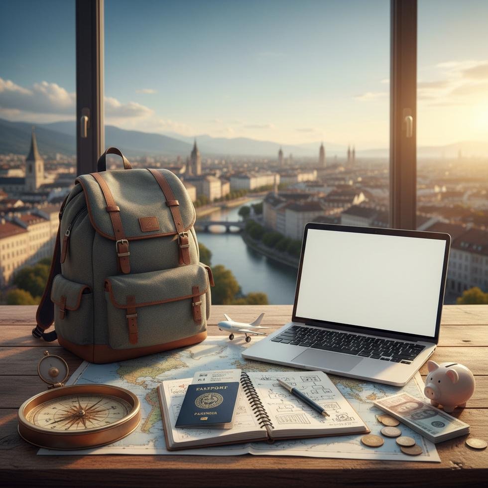 Work and Travel programı başvuru ve vize sürecini gösteren belge ve pasaport görüntüsü