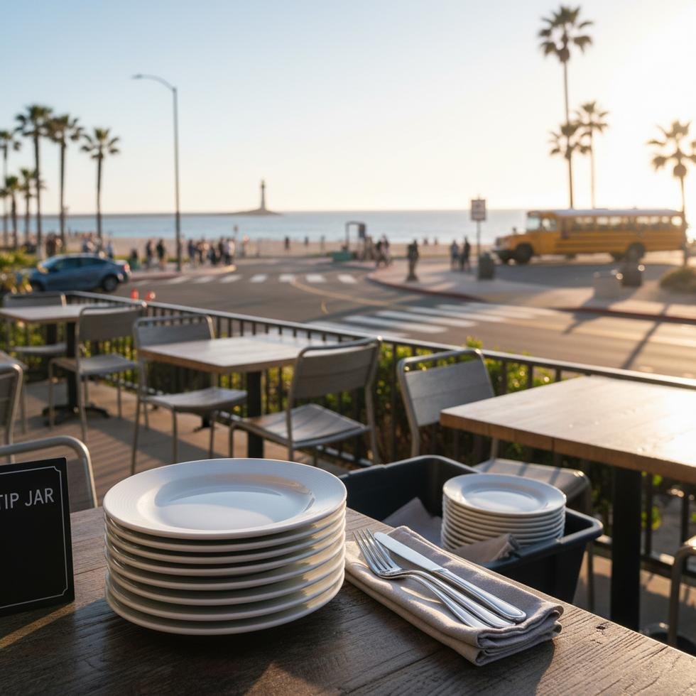 Work and Travel programında komi olarak çalışan gençler restoran ortamında