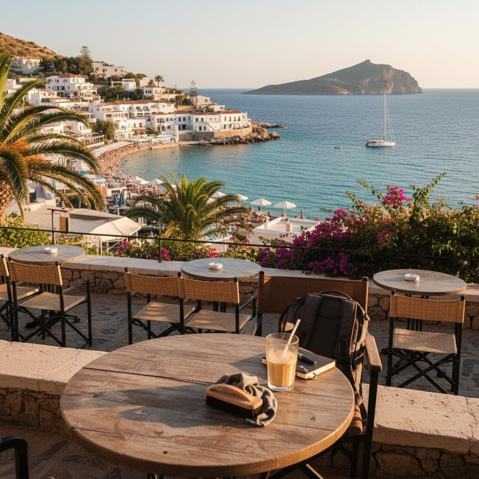 Work and Travel programında masa silici çalışan bir kişi restoran ortamında masaları temizlerken