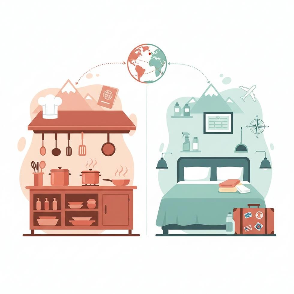 Work and Travel’da mutfak işleri ve housekeeping pozisyonlarının farklarını gösteren grafik