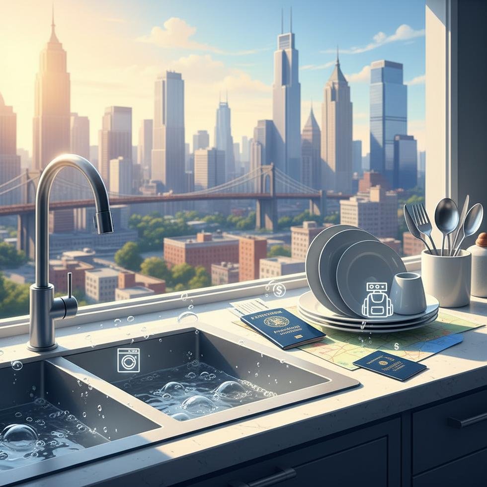 Work and Travel mutfak yıkama elemanı pozisyonunda çalışma ortamı