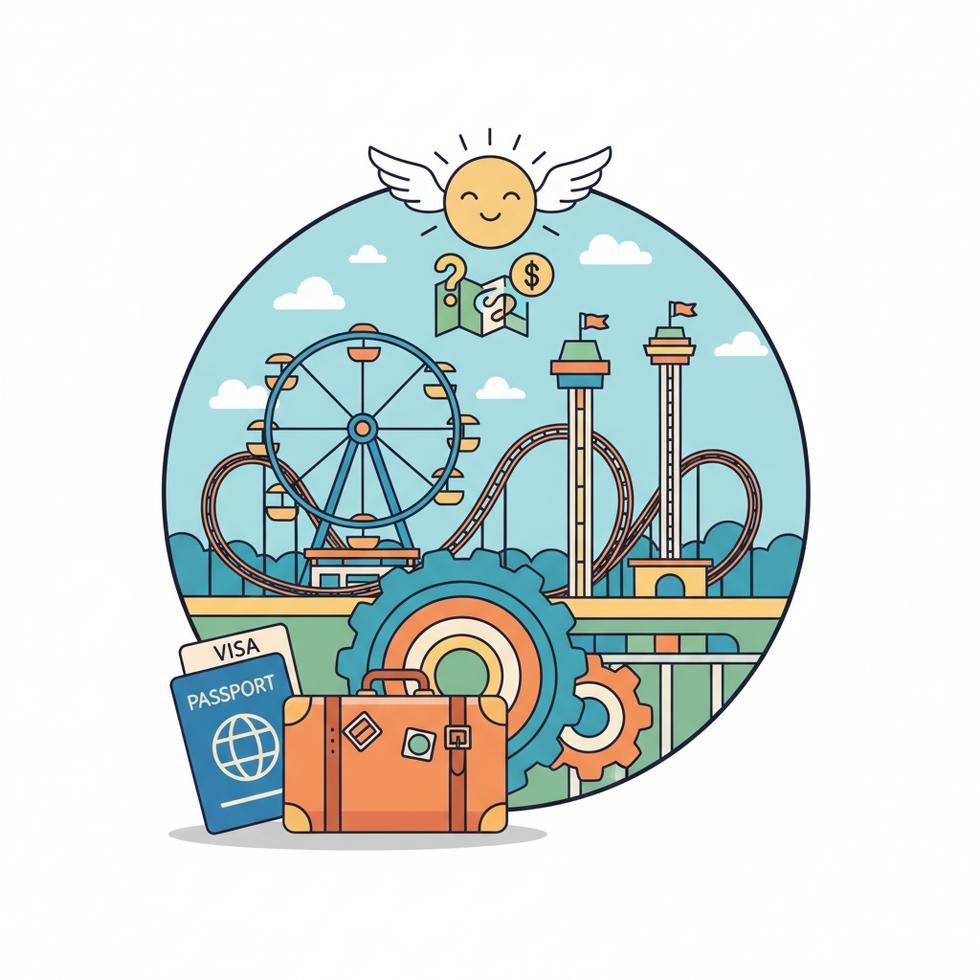 Work and Travel programında ride operator olarak çalışan gençler eğlence parkında görev yaparken