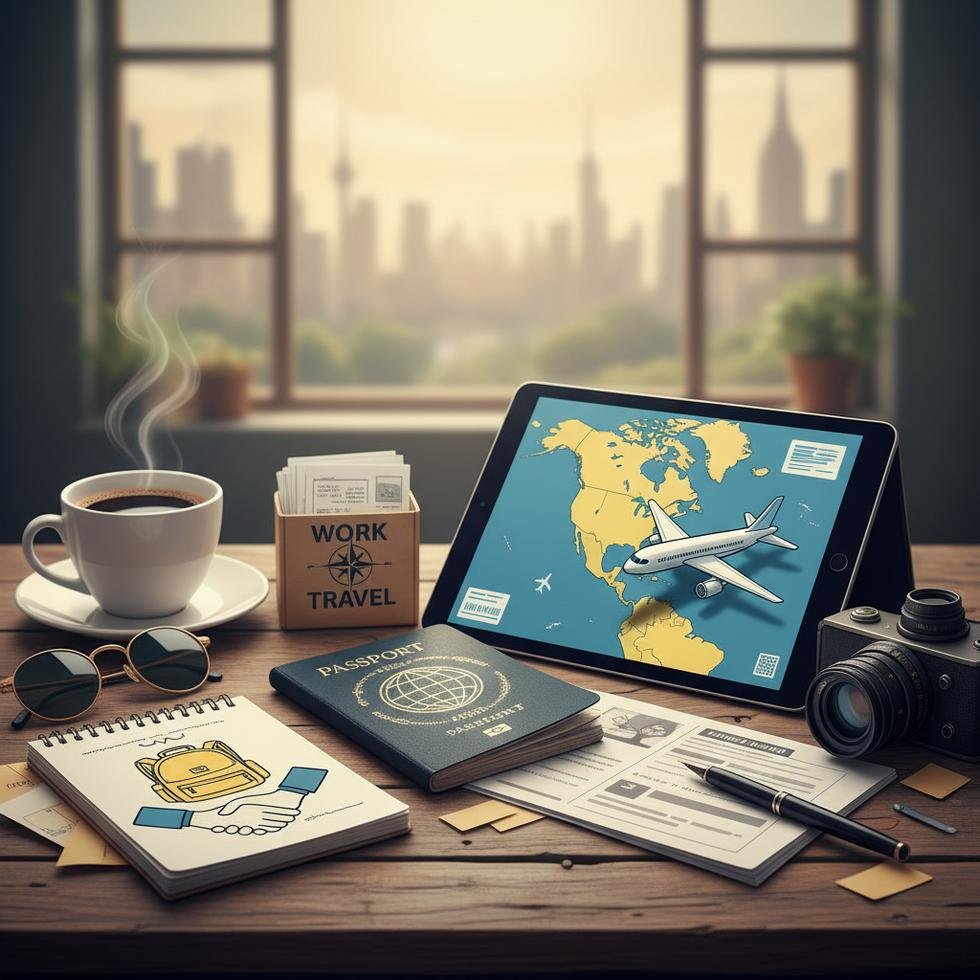 Work and Travel vize mülakatı için hazırlanmış öğrenci belgeleri ve pasaport