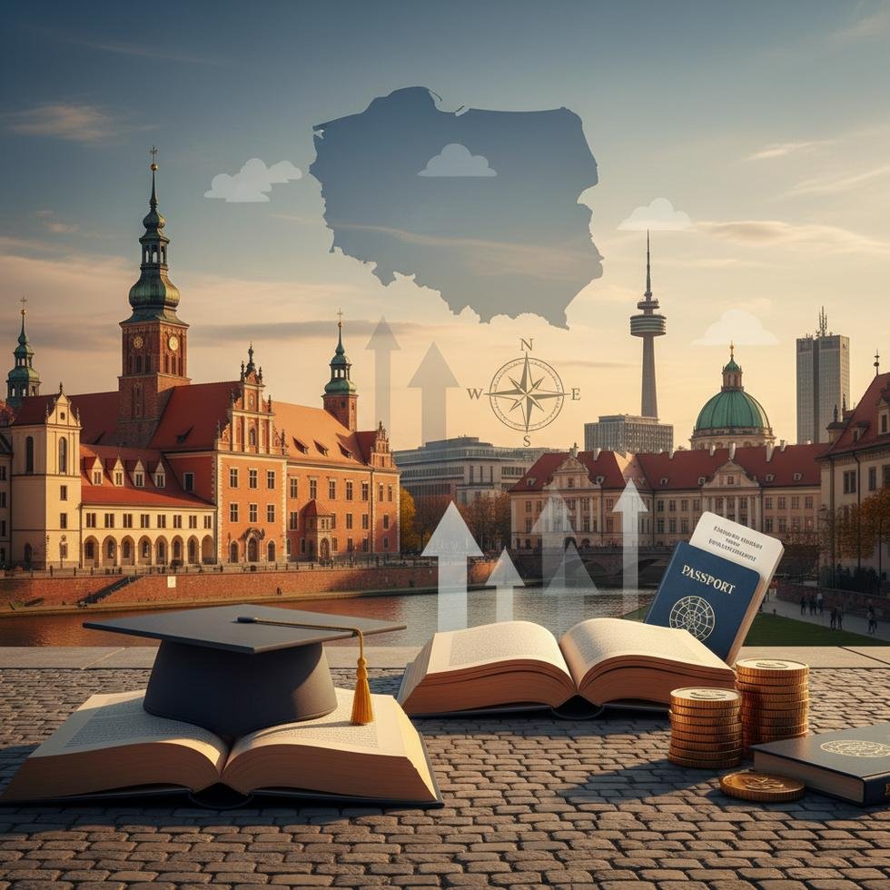 Wroclaw’da üniversite kampüsü ve şehir görüntüsü