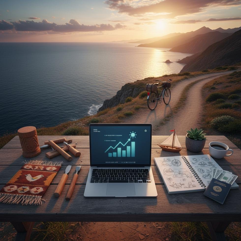 Laptoplar ve el işleriyle yan işler yapan insanlar