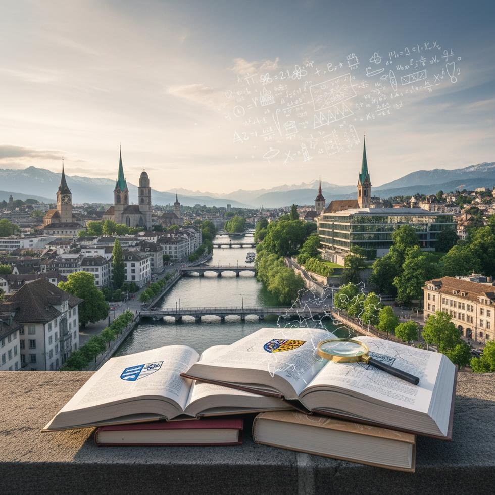 Zürih üniversiteleri kampüsleri ve şehir manzarası