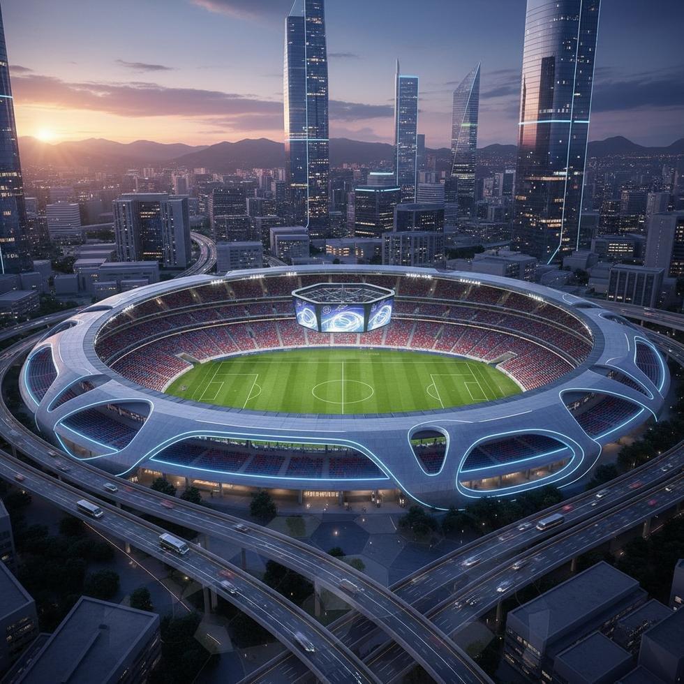 Büyük bir stadyumda futbol maçı