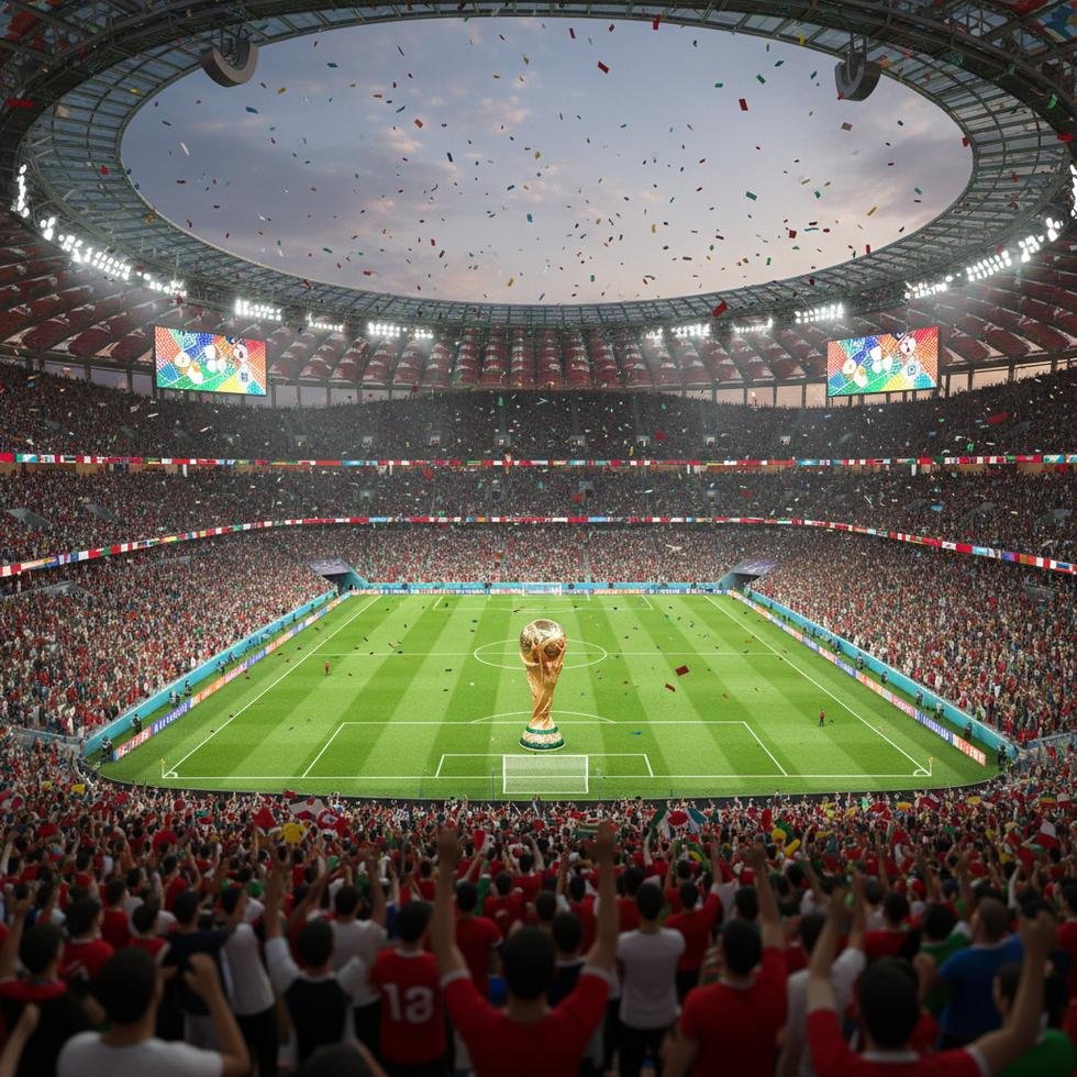 FIFA Dünya Kupası esnasında stadyumda coşkulu taraftarlar.