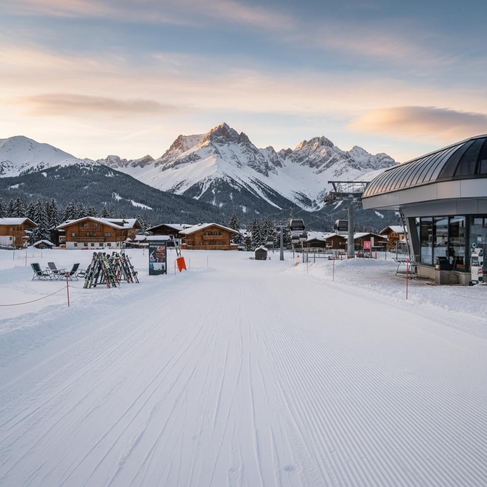 Avusturya Alpleri’nde kayak yapan insanlar ve karlarla kaplı pistler