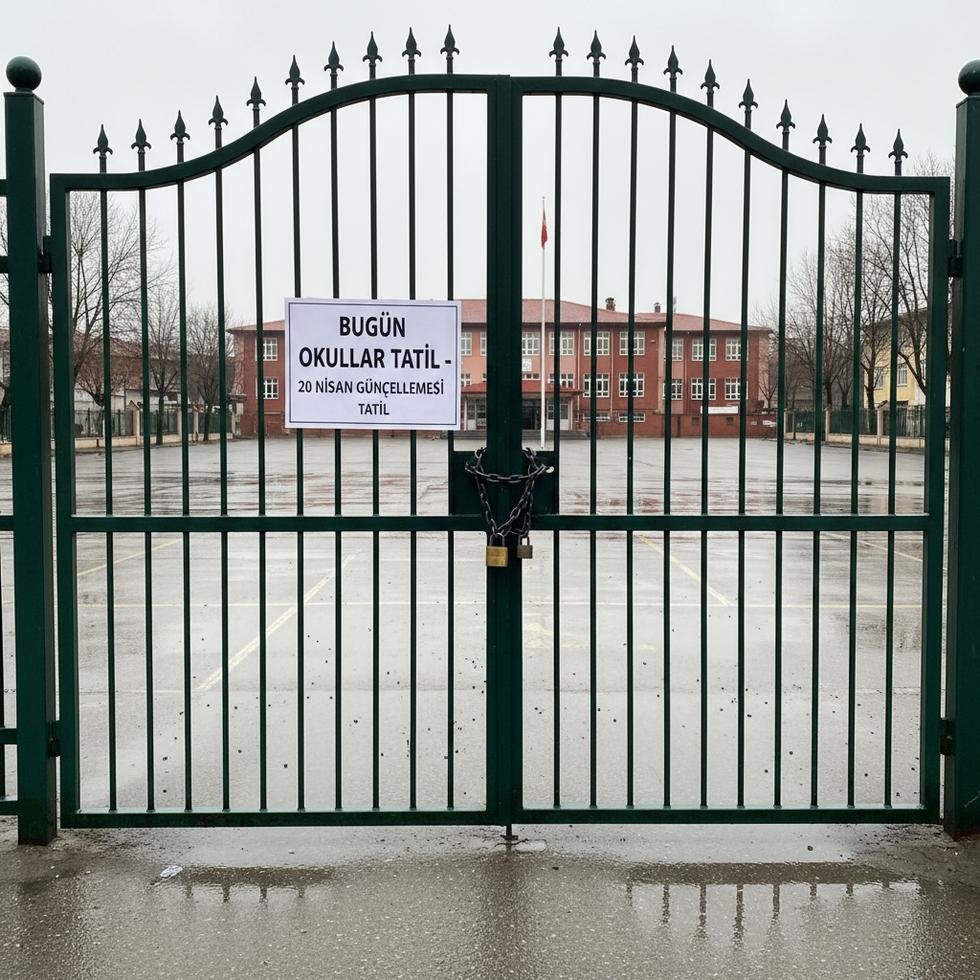 Kapalı okul kapısı ve tatil ilanı