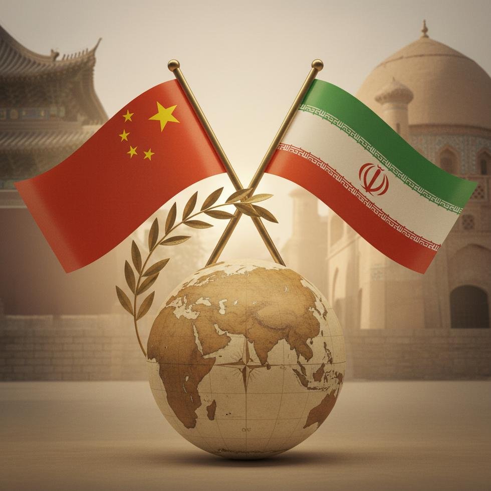 Diplomatik bir toplantıda Çin ve İran bayrakları