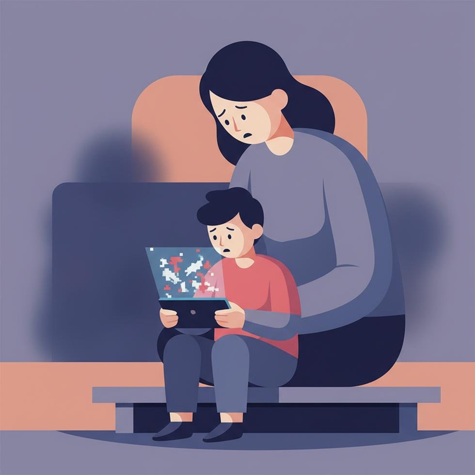 Anne, video oyunu oynayan çocuğunu izliyor