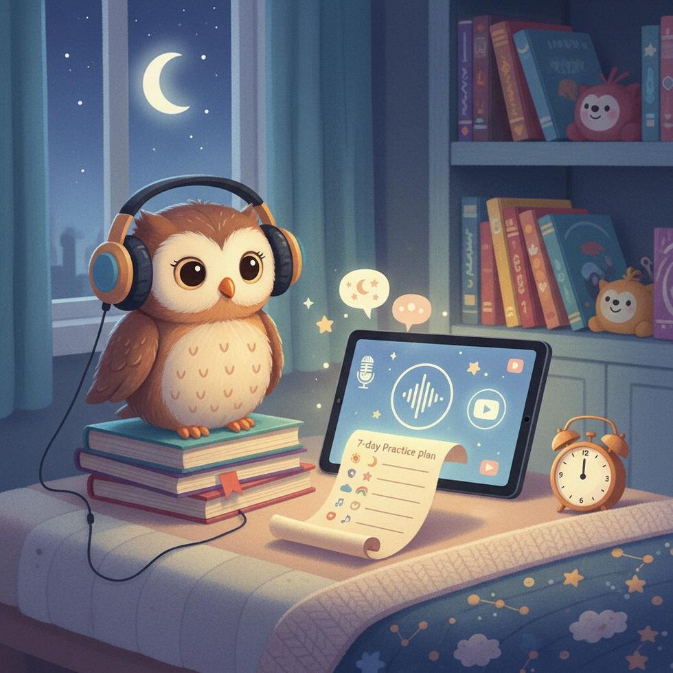 Çocuklar için İngilizce uyku öncesi hikaye dinleyen mutlu çocuklar