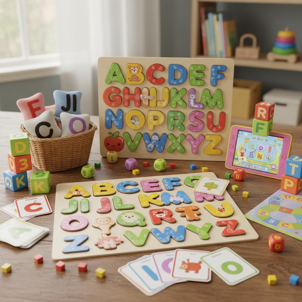 Çocukların İngilizce alfabe oyunu oynayarak öğrenmesi