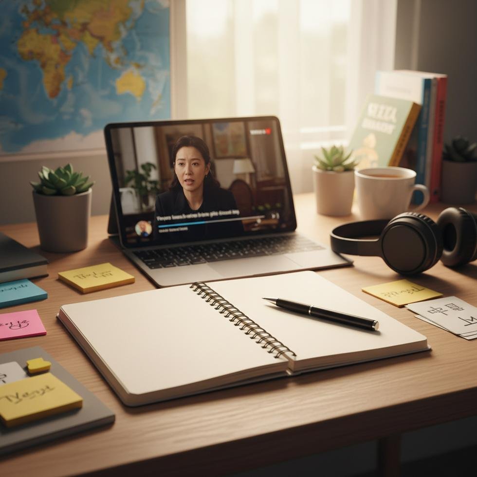 Dizi izlerken aktif öğrenme için defter tutan kişi