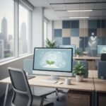 Bir ofiste çalışan hamile bir kadın.