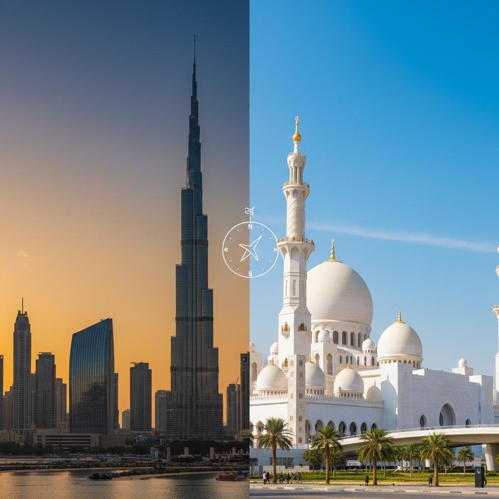 Dubai ve Abu Dhabi şehir manzaraları ile önemli turistik yerler
