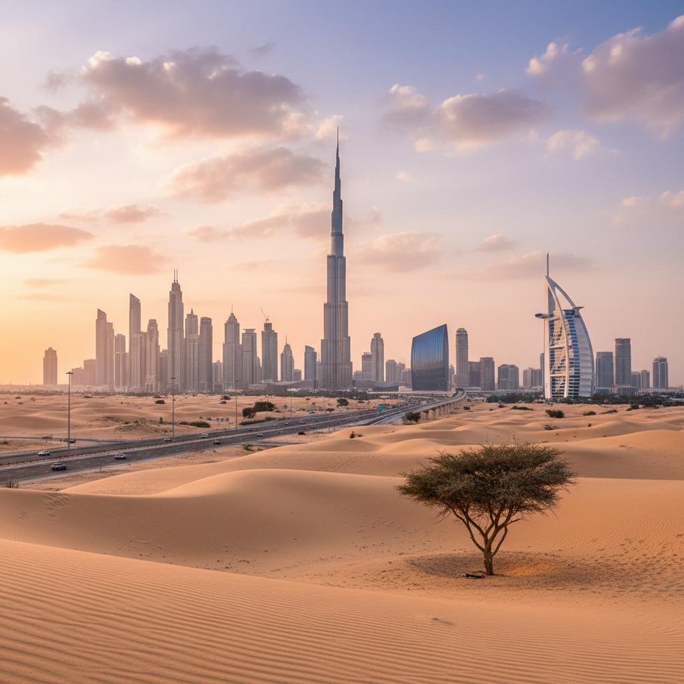 Dubai şehir manzarası ve popüler turistik yerler